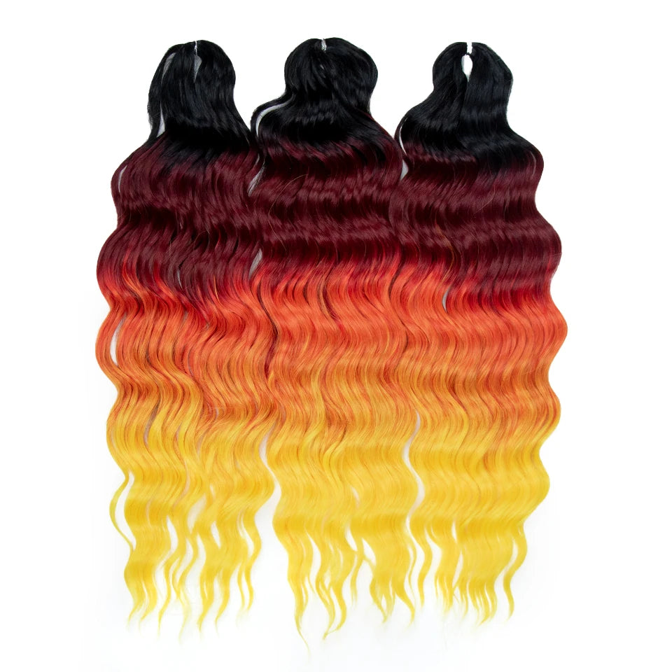 FREEDOM Synthetic Curly Braiding Hair Extensions 24 Inch/60 cm Long Deep Wavy Twist Crochet Braids Hair Ombre Brown Rainbow Hair