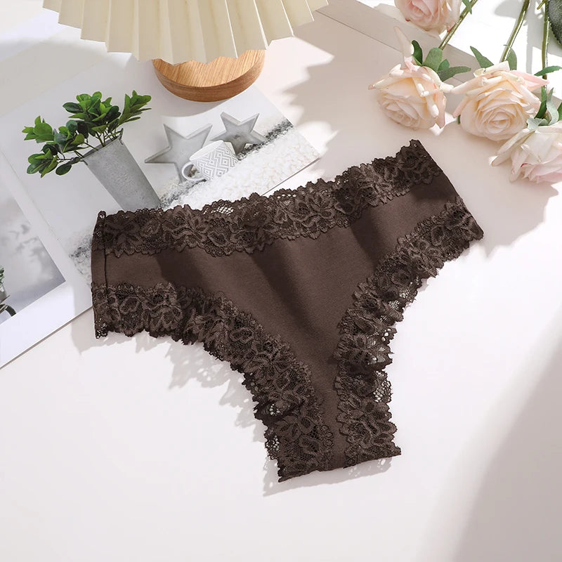 FINETOO 1Pc Sexy Cotton Brazilian Underwear Sexy Lace Panties for Women Female Low Waist Floral Lingerie Briefs Ladies Intimates