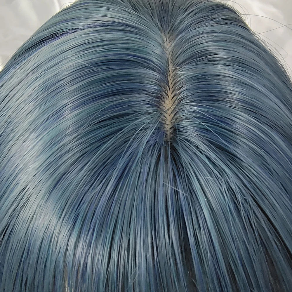 Synthetic Short Curly Blue Mullet Head Wig With Bangs Women Cosplay Anime Realistic Fake Hair For Daily Party