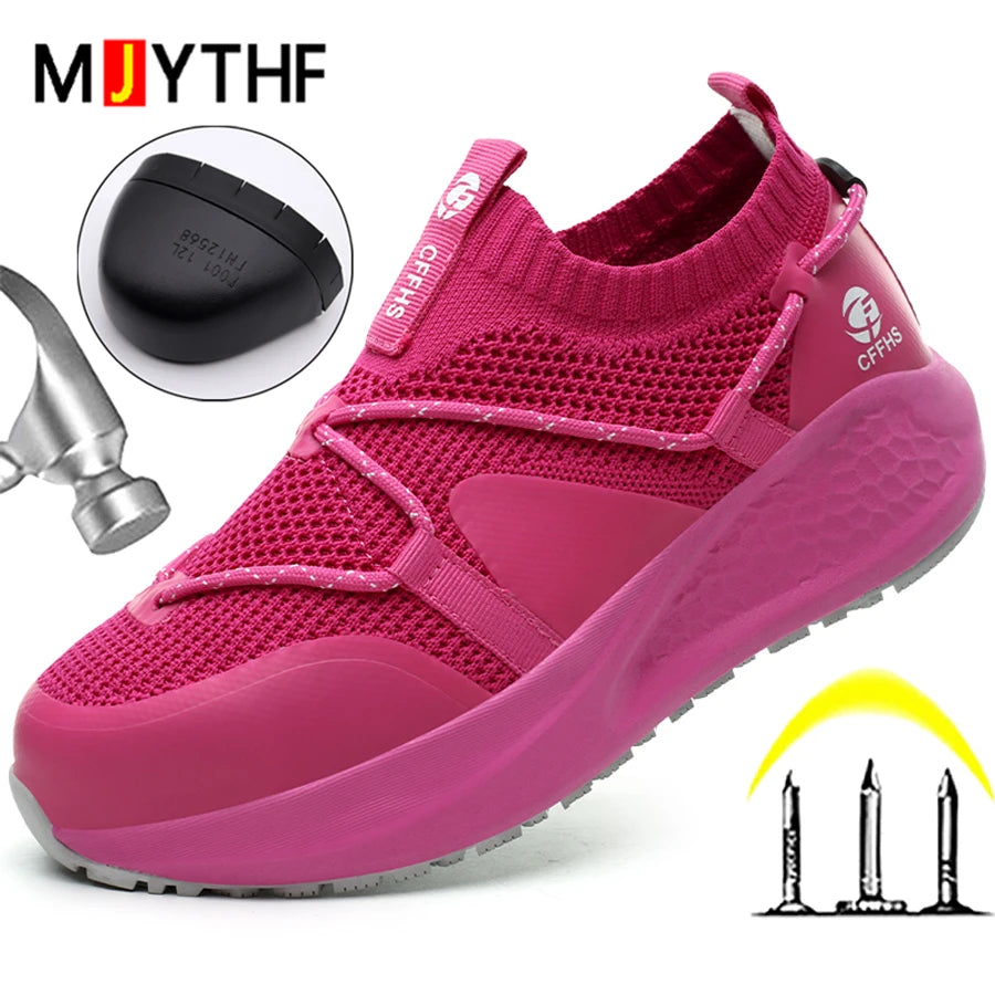 Latest Women Work Shoes Puncture-Proof Safety Shoes Non-slip Platform Sneakers Women Steel Toe Shoes Comfort Security Boots Lady