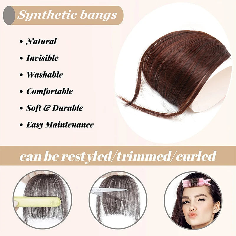 Synthetic Hair Clip In Bangs Brown Colored Invisible Front Fringes Clip in Hair Air Bangs Natural Black Fake Hair Bangs For Girl