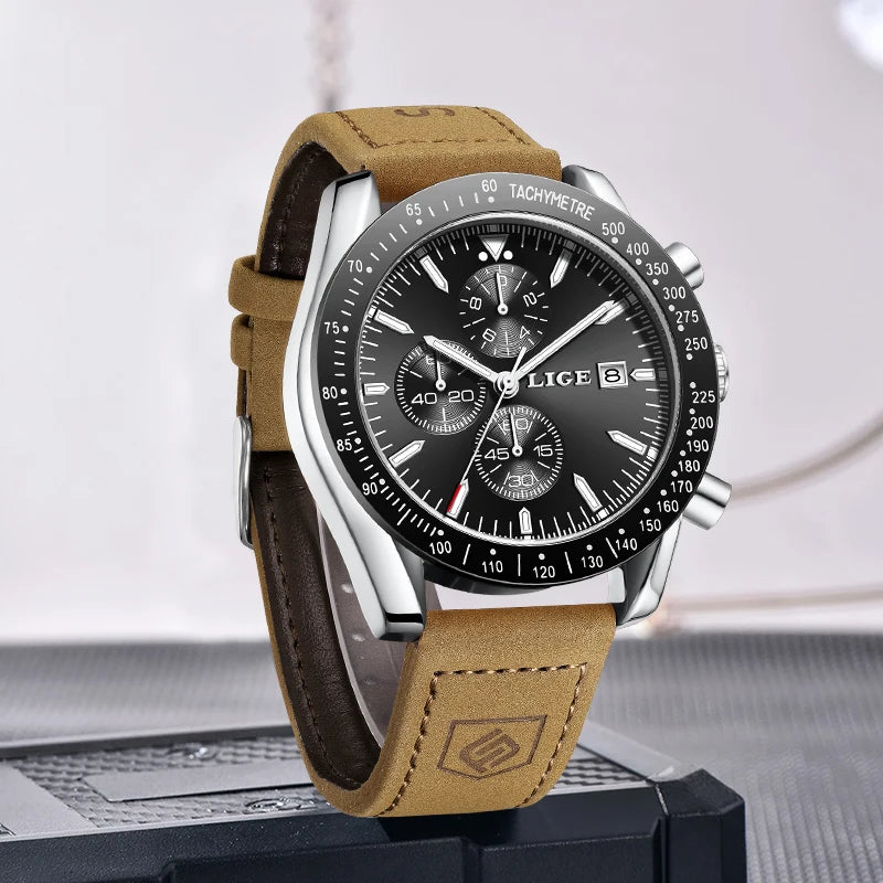 LIGE Retro Fashion Outdoor Quartz Man Watch Military Classic Clocks Casual Sports Leather Belt Waterproof Auto Date Watches Male