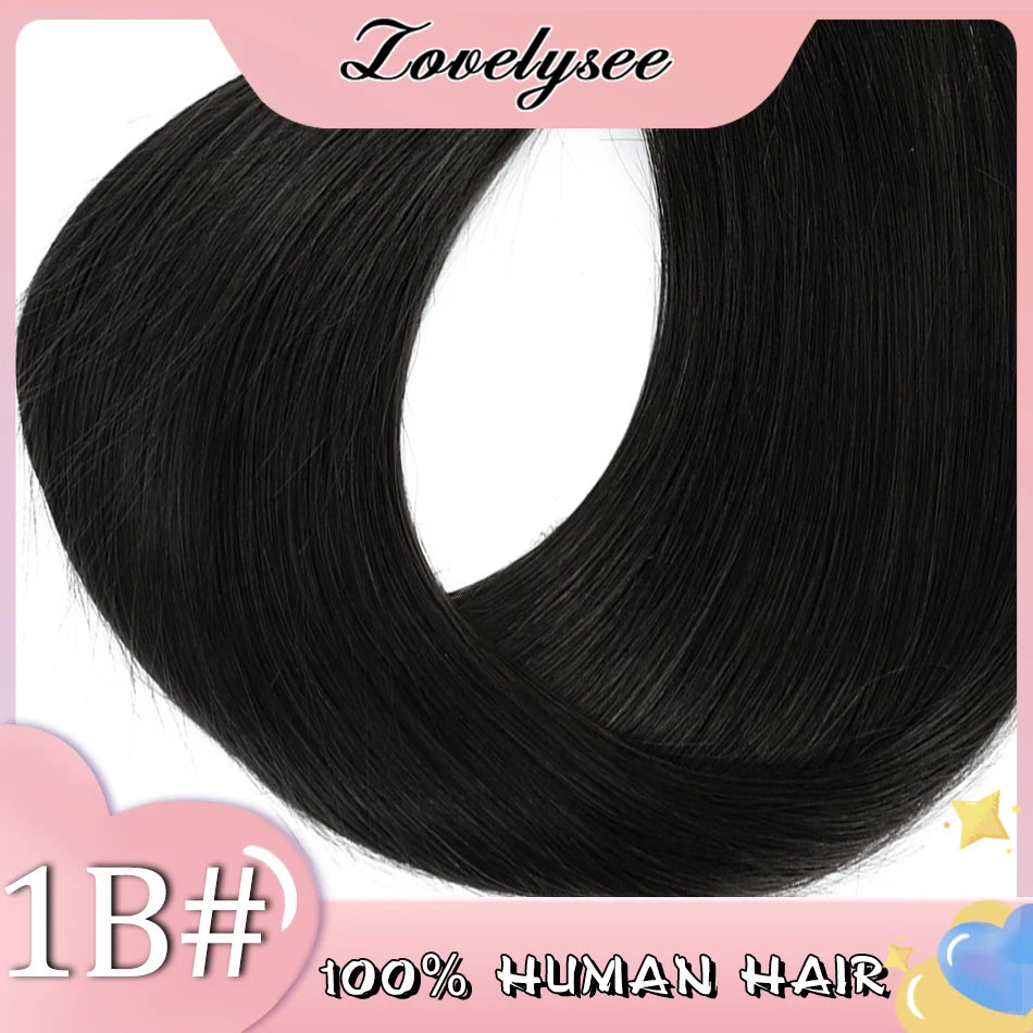 Lovelysee 3/4 Half Wig Human Hair With Clip in Hair Extensions Silky Straight Remy Hair Brown Color Soft 150% 180% Wig For Women