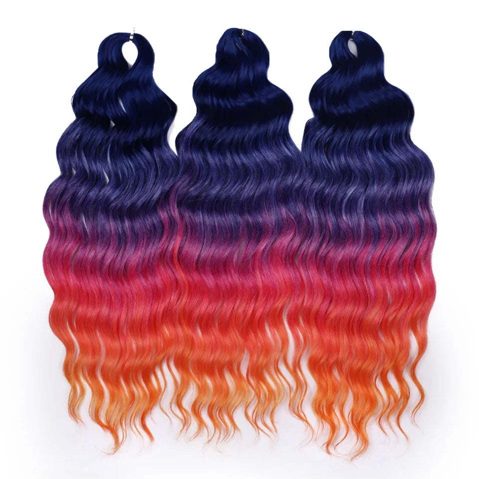 FREEDOM Synthetic Curly Braiding Hair Extensions 24 Inch/60 cm Long Deep Wavy Twist Crochet Braids Hair Ombre Brown Rainbow Hair