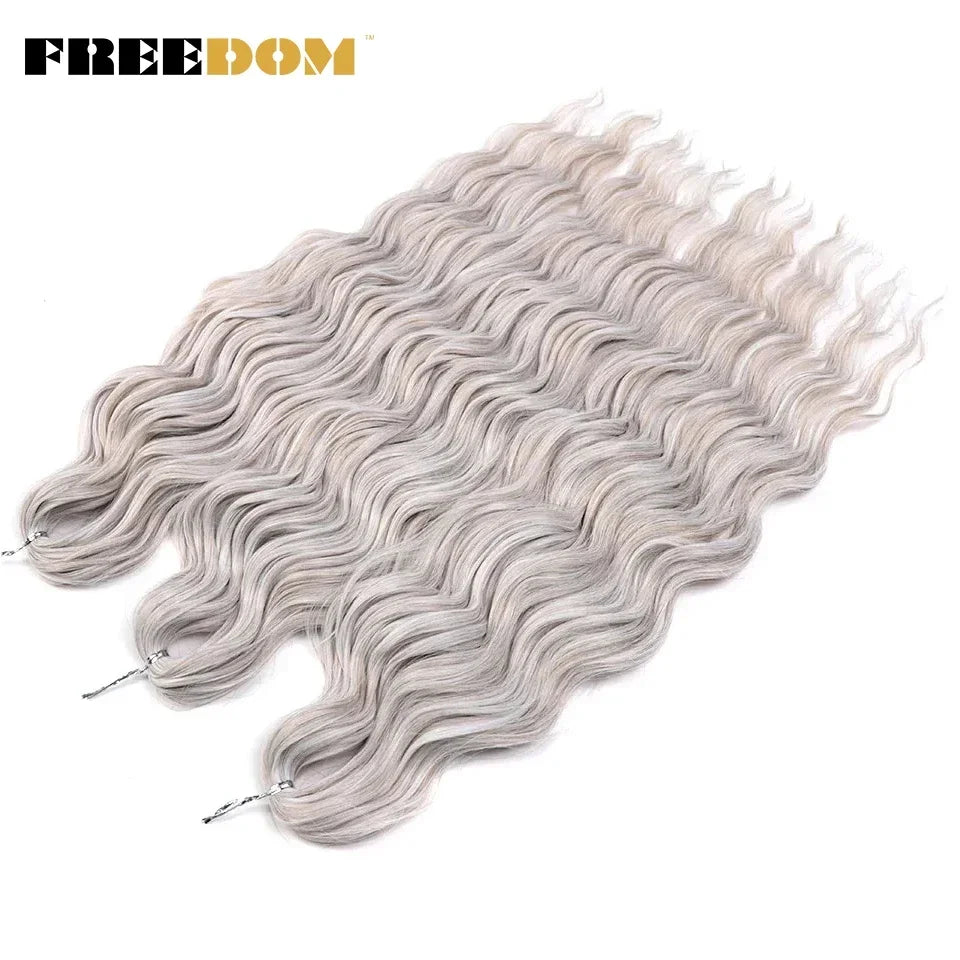 FREEDOM Synthetic Curly Braiding Hair Extensions 24 Inch/60 cm Long Deep Wavy Twist Crochet Braids Hair Ombre Brown Rainbow Hair