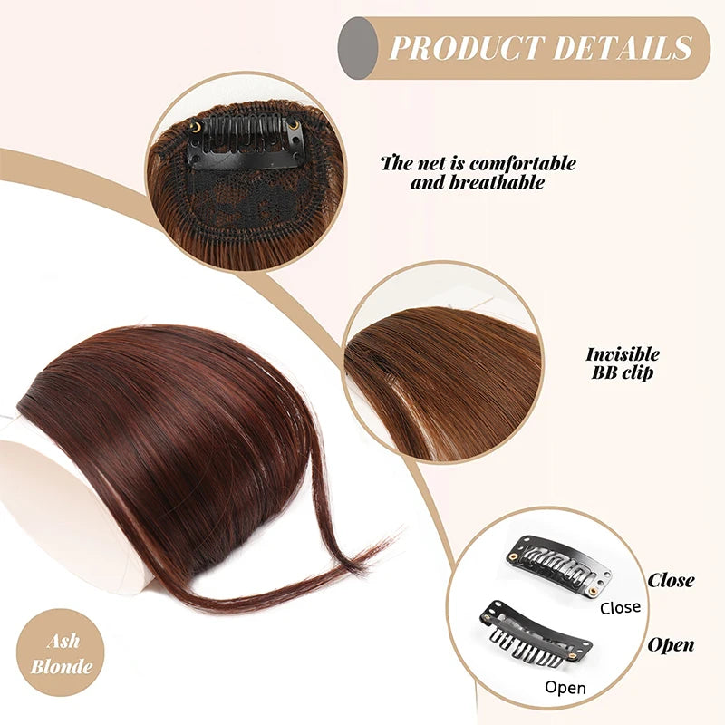 Synthetic Hair Clip In Bangs Brown Colored Invisible Front Fringes Clip in Hair Air Bangs Natural Black Fake Hair Bangs For Girl