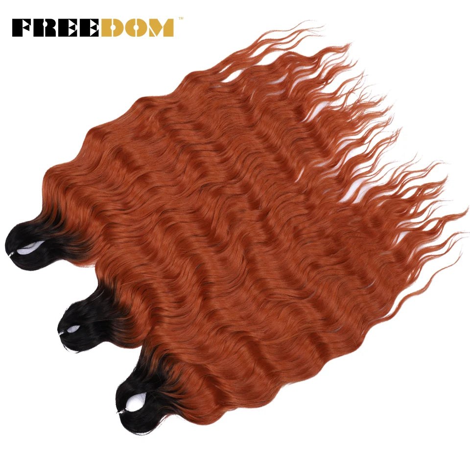 FREEDOM Synthetic Curly Braiding Hair Extensions 24 Inch/60 cm Long Deep Wavy Twist Crochet Braids Hair Ombre Brown Rainbow Hair