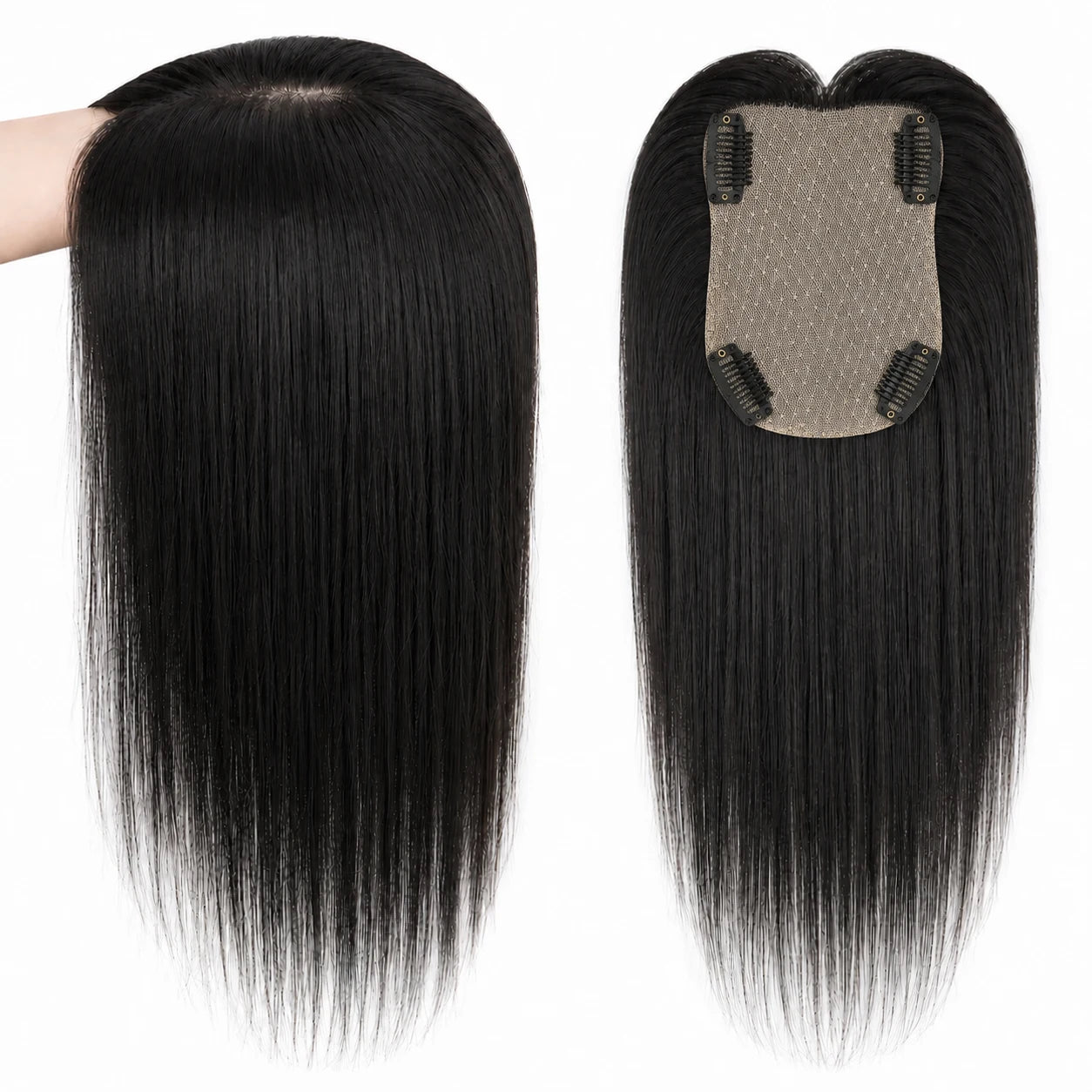 Human Hair Topper Silk Base Great Coverage for Thinning Hair or Hair Loss 9x13cm Silk Top Hair Topper with Clips Breathable