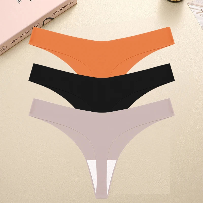 3PCS/SET Sexy G-String Underwear Female T-back Intimates Lingerie Seamless Low Waist Underpants 10 Color Lady Bikini Panty XS-XL