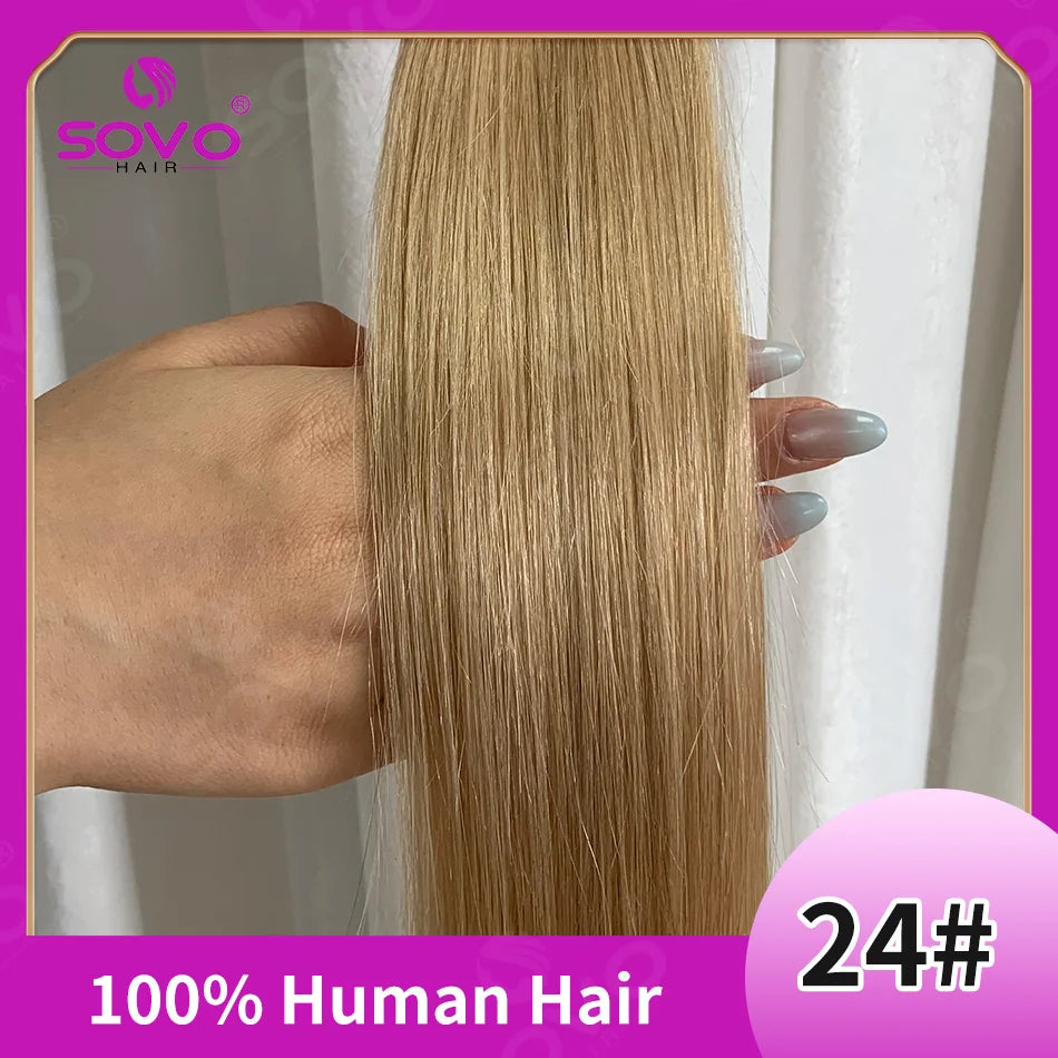 SOVO Tape in Hair Extensions 100% Remy Human Hair 20 Inch  20pcs  Balayage Skin Weft Tape in Extensions  12-26 inch
