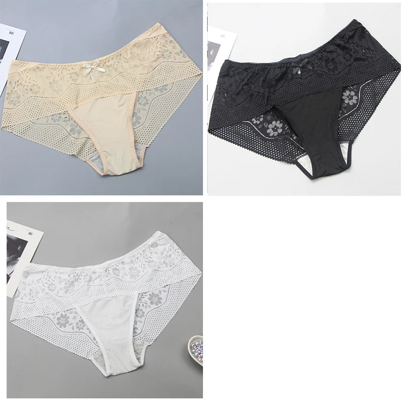 DaiNaFang New Plus Size Underwear Women Sexy Transparent Lace Modal Cotton Panties High Waist Large Lingerie