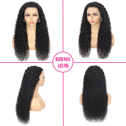100% Brazilian Human Hair 13x6 Water Wave HD Lace Front Wig 180% Density Glueless Pre Plucked Deep Curly 5x5 HD Lace Closure Wig