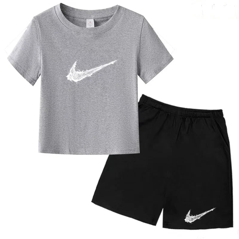 Summer Brand White T-shirt+Shorts Two-piece Set Kids New Clothing Fashion Letter Boy Girl3-13Yrs Sports Short-sleeved Casual Set