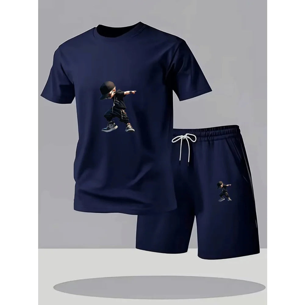 Summer Men's T-Shirts Sets Round Neck Short Sleeve T-Shirt+Sports Shorts Quick Dry Sportswear Home Outdoor Running Suit Hot Sale