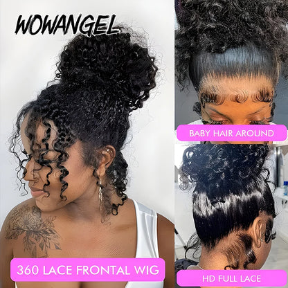 Hidden Strap 360 HD Full Lace Wigs Curly Human Hair WigS Pre Plucked Water Wave HD Lace Frontal WigS with Invisible Drawstring