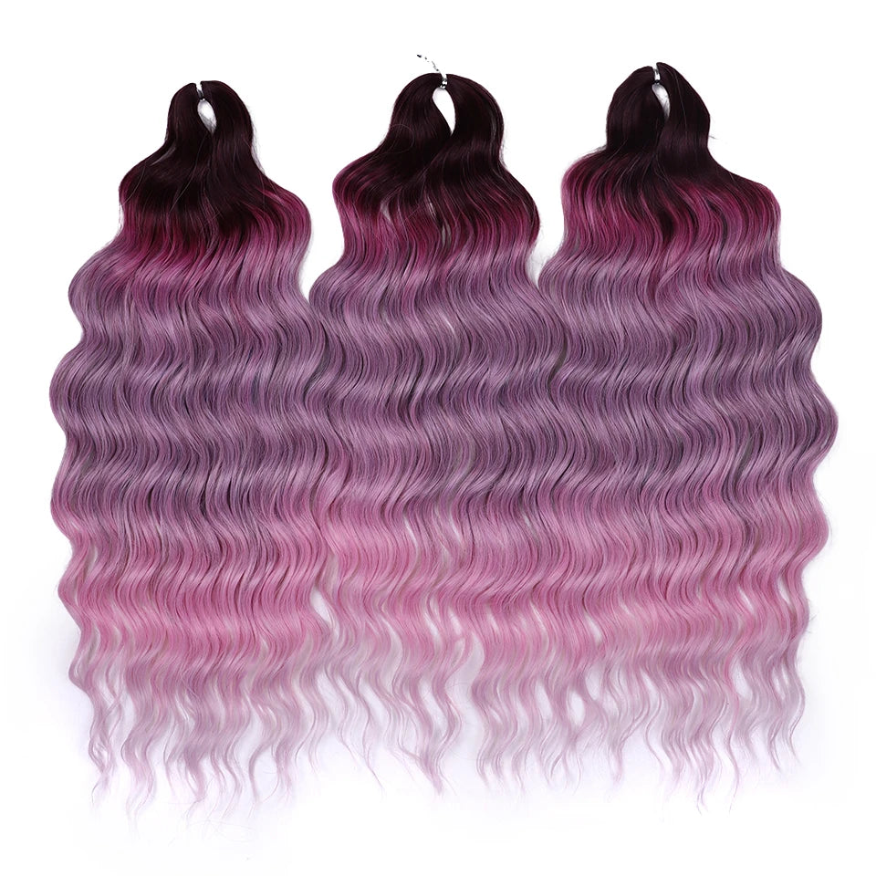 FREEDOM Synthetic Curly Braiding Hair Extensions 24 Inch/60 cm Long Deep Wavy Twist Crochet Braids Hair Ombre Brown Rainbow Hair
