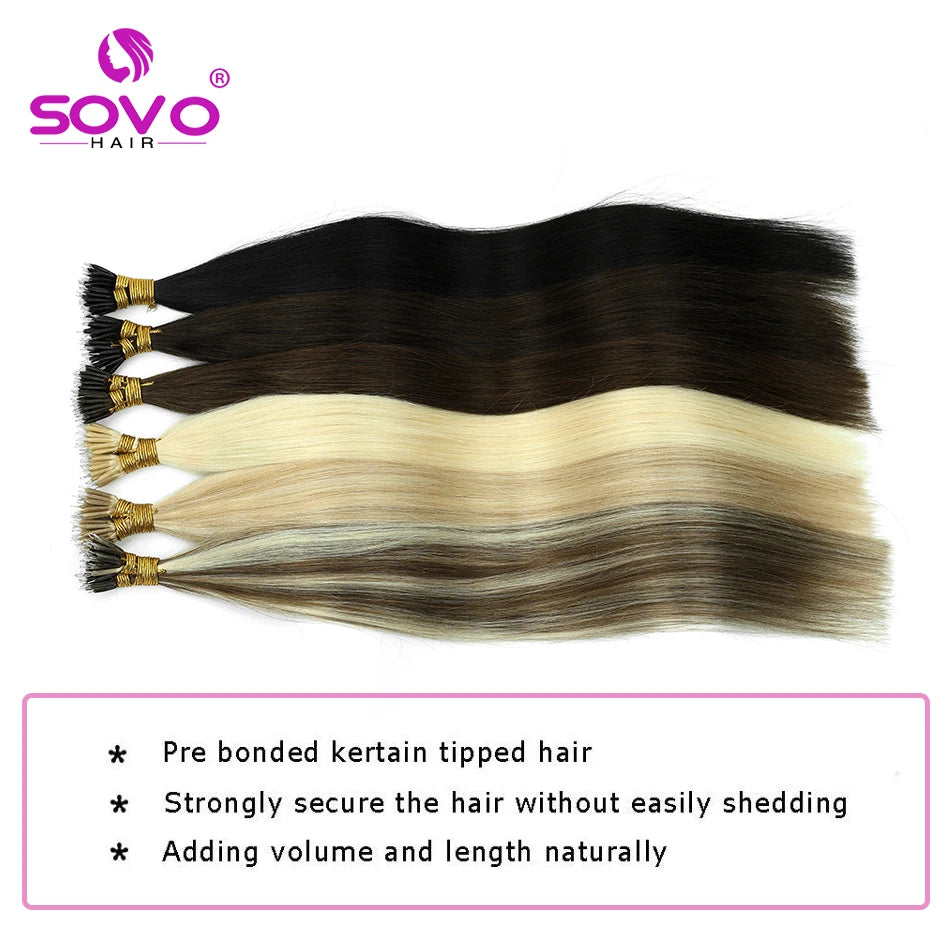 Nano Ring Hair Extensions Human Hair 100 Strands Remy European Straight Hair Natural Blonde Invisible Reusable