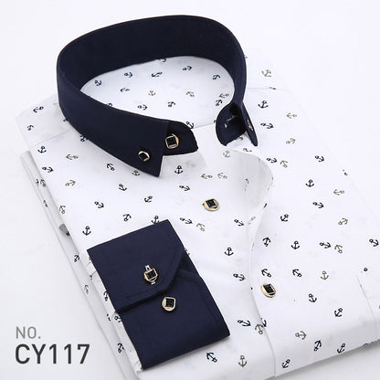 New Men's Printed Long-Sleeved Shirt, Korean Style Slim Fit, Youth Fashion, Casual and Versatile Shirt, Cross-Border Bestseller in Europe and America