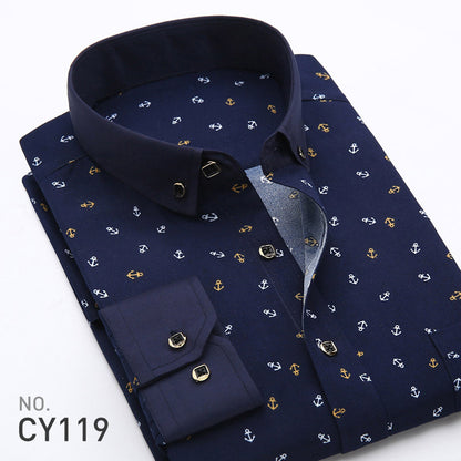 New Men's Printed Long-Sleeved Shirt, Korean Style Slim Fit, Youth Fashion, Casual and Versatile Shirt, Cross-Border Bestseller in Europe and America