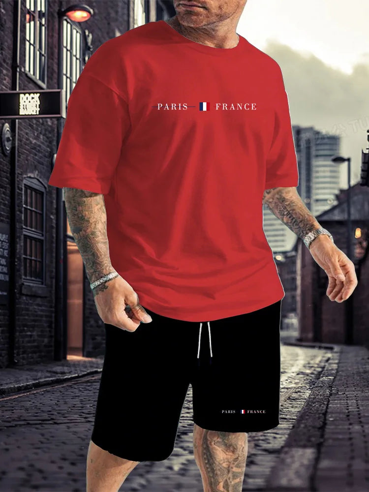 Men's Tracksuit 2 Piece O-neck Short Sleeve Shirt Shorts Set Men's Running Suit Plus Size T Shirts Man Clothing Summer T-shirt