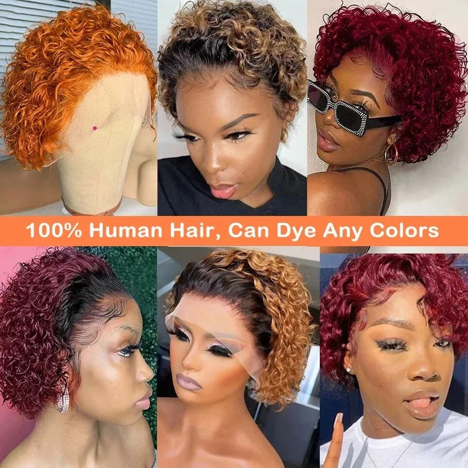 Peruvian Hair Pixie Cut Wig Kinky Curly Virgin Hair Wig 1B/30 Short Bob Natural Color Full Machine Made Wigs For Black Women