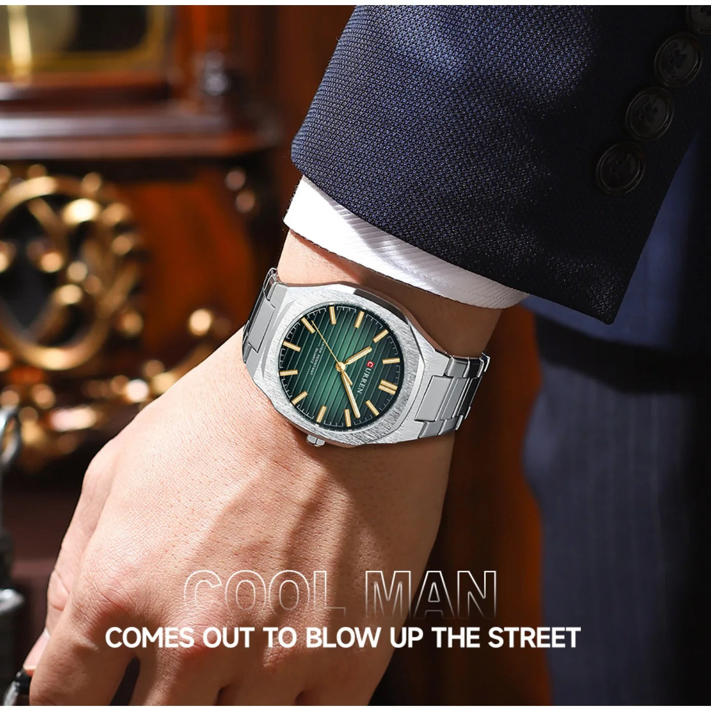CURREN 8456 Business Quartz Stainless Steel Strap Watch Square Dial Casual Style Wristwatch with Waterproof Function
