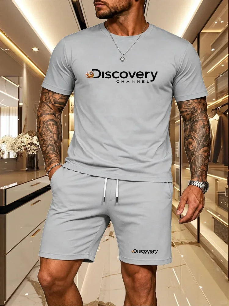 2026 Summer Men's Streetwear 2 Piece Set O-Neck T-Shirt+Sports Shorts Quick Dry Fitness Gym Running Suit Hot Sale Fashion Casual