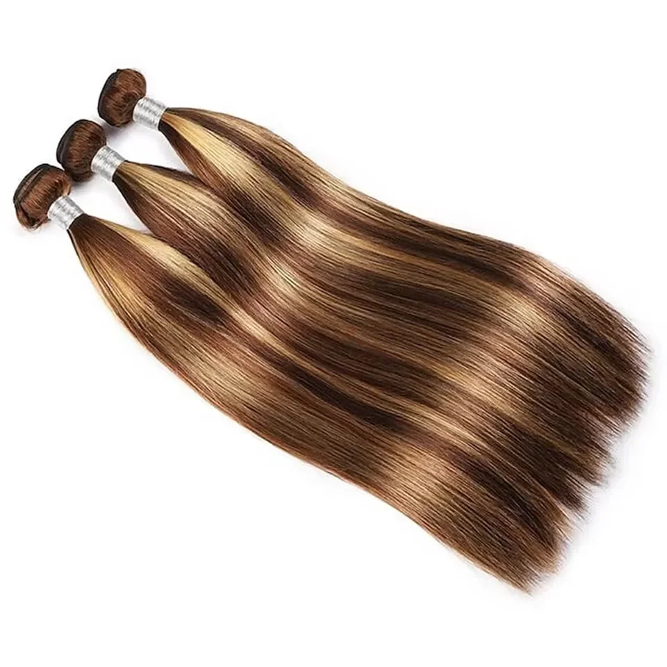 Human Hair Weaves Highlight Straight 1/3 Bundles P4/27 Honey Blonde Brown For Women Brazilian Straight Bundles Human Hair Virgin