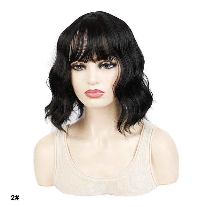 Jeedou 14 Inch Water Wave Bob Wig With Air Bangs Matte Synthetic Short Wavy Wigs For Women Daily Cosplay Colorful Wig
