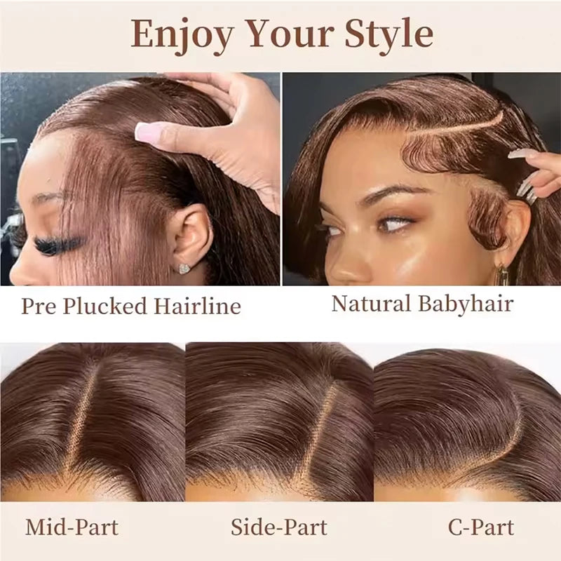 220% Density 34 Inch Chocolate Brown Bone Straight Lace Front Human Hair Wig Straight Wig 13x6 Transparent HD Lace Frontal Wigs