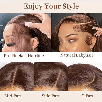 220% Density 34 Inch Chocolate Brown Bone Straight Lace Front Human Hair Wig Straight Wig 13x6 Transparent HD Lace Frontal Wigs