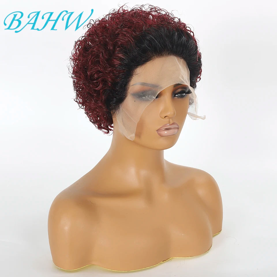 Peruvian Hair Pixie Cut Wig Kinky Curly Virgin Hair Wig 1B/30 Short Bob Natural Color Full Machine Made Wigs For Black Women