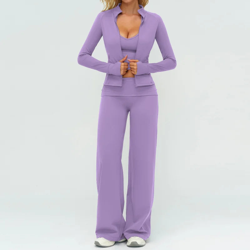 BIANHUI Women's Tracksuit Yoga Set Loose Casual Women Outdoor Sports Long Sleeve 2/3 Piece Set Sportswear Woman Gym Clothes