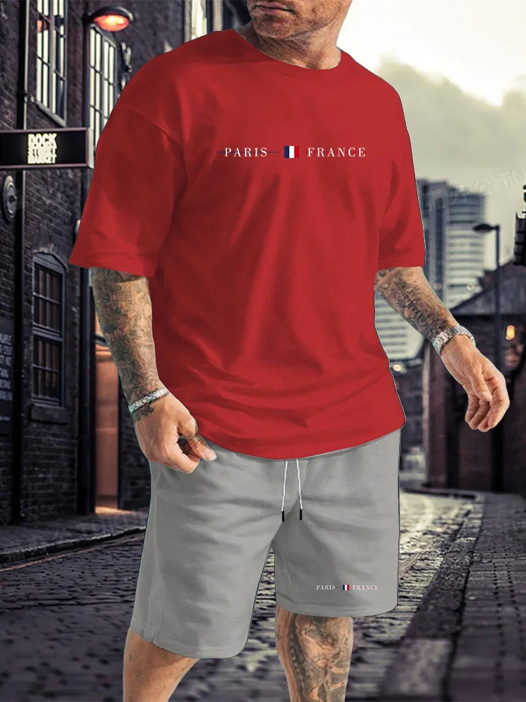 Men's Tracksuit 2 Piece O-neck Short Sleeve Shirt Shorts Set Men's Running Suit Plus Size T Shirts Man Clothing Summer T-shirt
