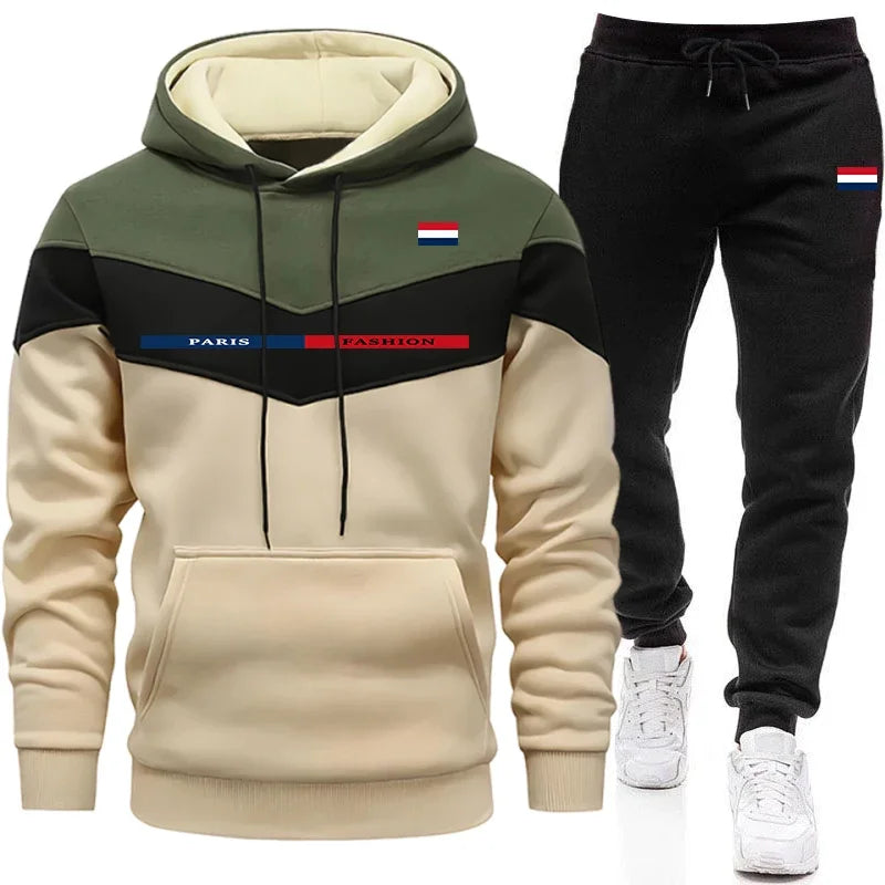 Fall Winter Daily Casual Sports Jogging Suit Outdoor Comfort Hoodie Outfits Paris Fashion Men's Set Hooded Sweatshirt Sweatpants