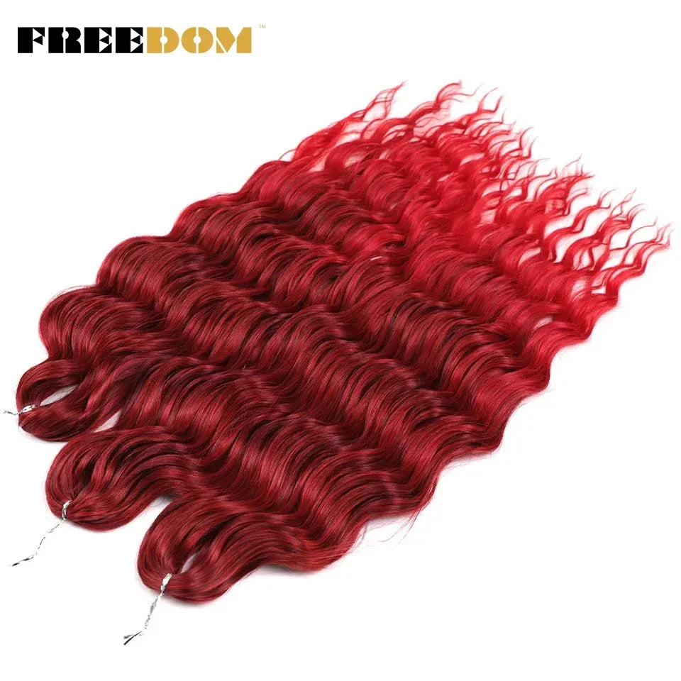 FREEDOM Synthetic Curly Braiding Hair Extensions 24 Inch/60 cm Long Deep Wavy Twist Crochet Braids Hair Ombre Brown Rainbow Hair