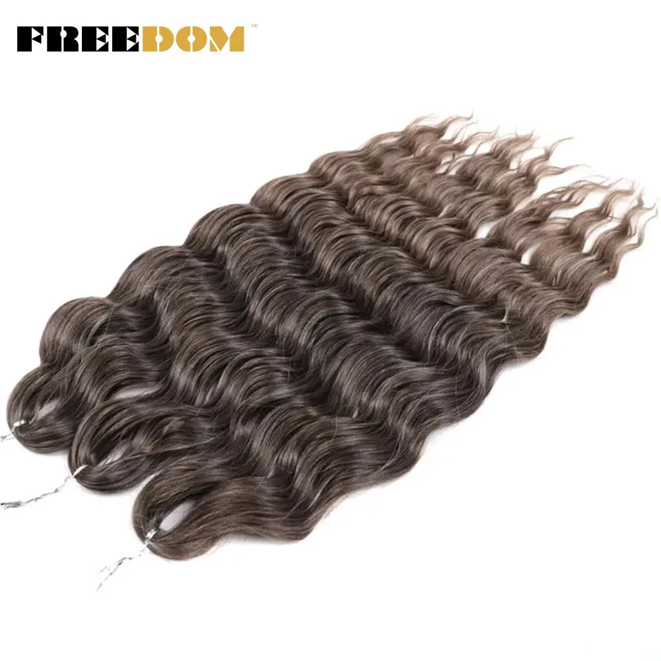 FREEDOM Synthetic Curly Braiding Hair Extensions 24 Inch/60 cm Long Deep Wavy Twist Crochet Braids Hair Ombre Brown Rainbow Hair