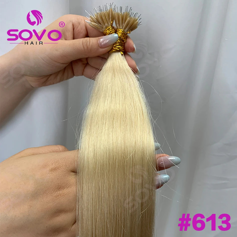 Nano Ring Hair Extensions Human Hair 100 Strands Remy European Straight Hair Natural Blonde Invisible Reusable