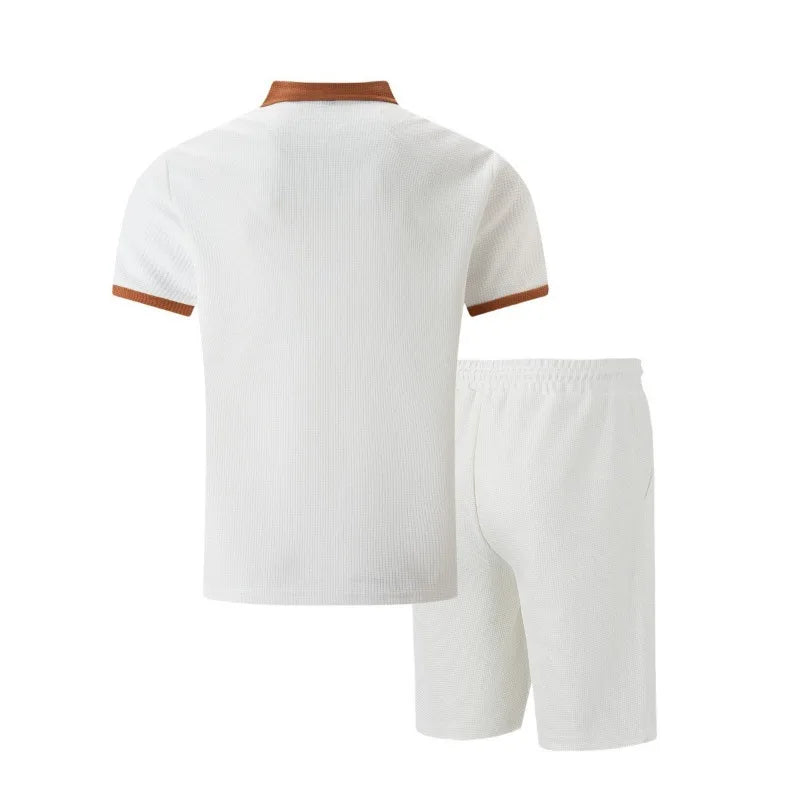 2026 Latest Summer Men's Fashion Casual Trendy Sports Contrast Collar Shirt and Drawstring Shorts 2-piece Fashion Casual Set