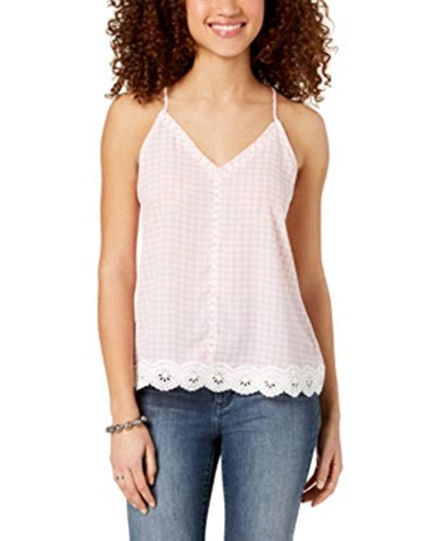 Juniors' Gingham Crochet Tank Top