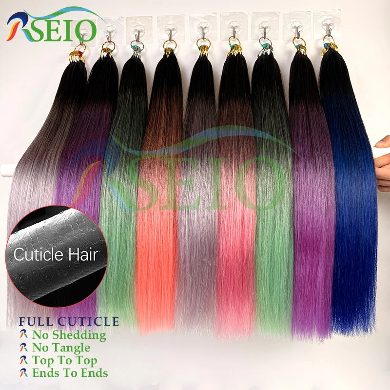 RESIO  Feather Hair Extensions Straight 100% Real Human Microring Hair Extensions Color Purple Blue Pink Gray 18-20inch