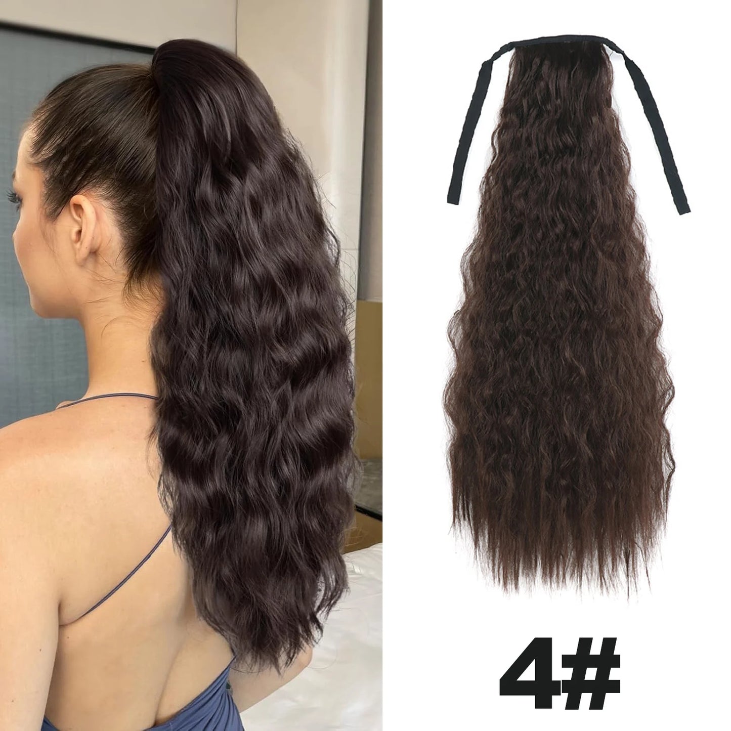 Straight Long Ponytail Extensions 22inch Natural Black Wrap Around Synthetic Hair Piece Pony Tail Hair Hairpieces for Women Girl