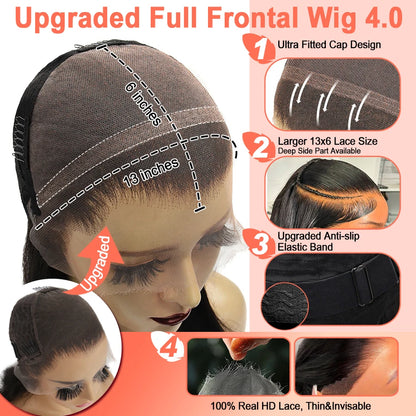 Ultra Fitted Dark Brown 13X6 HD Transparent Lace Full Frontal Wigs Human Hair Water Wave Colored Curly Wigs 100% Human Hair Remy