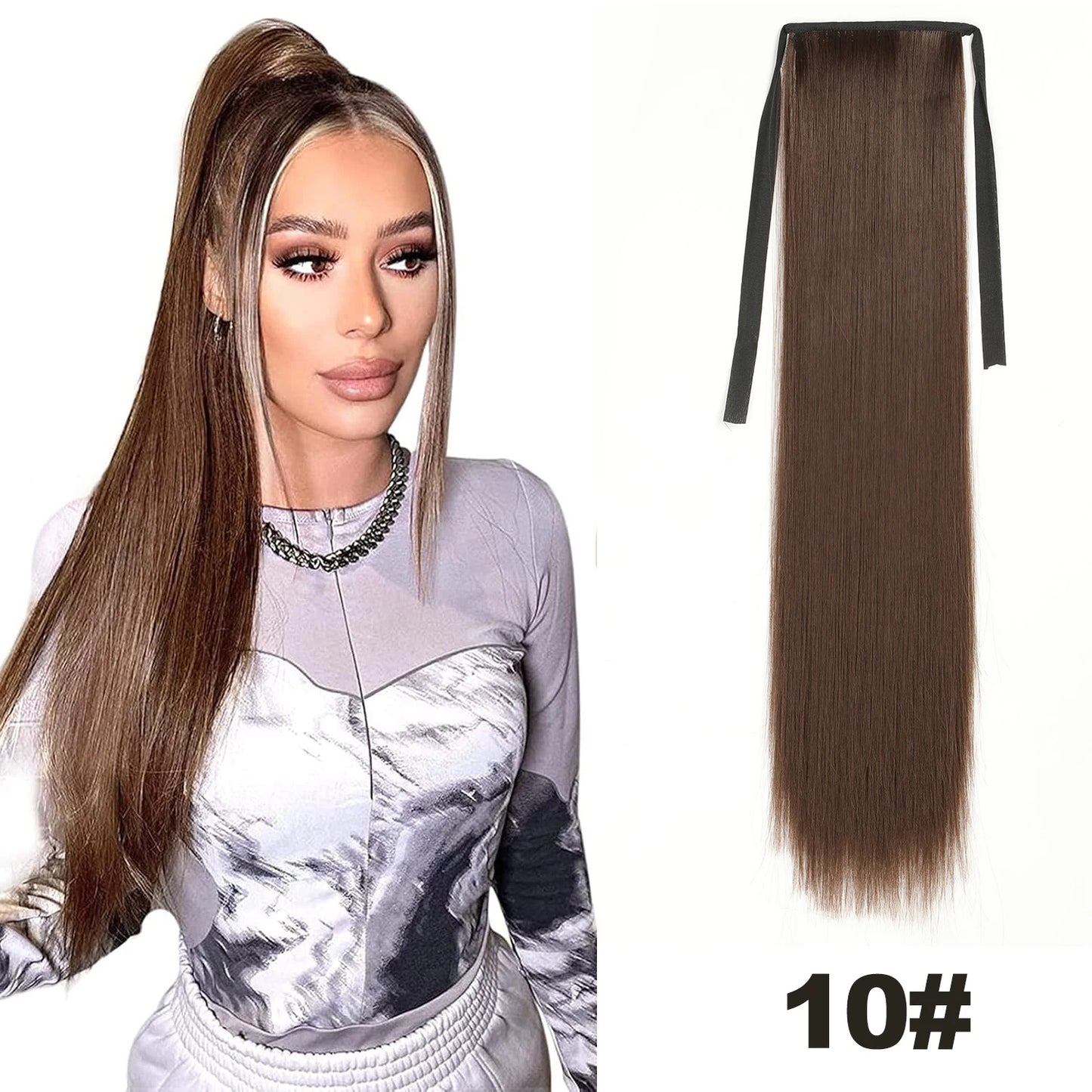 Straight Long Ponytail Extensions 22inch Natural Black Wrap Around Synthetic Hair Piece Pony Tail Hair Hairpieces for Women Girl