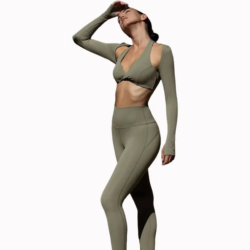 Nude Feel Yoga Long Sleeve Set For Women Pullover Quick-Dry Compression Shirt Outdoor Fitness Activewear Woman Sports Sets