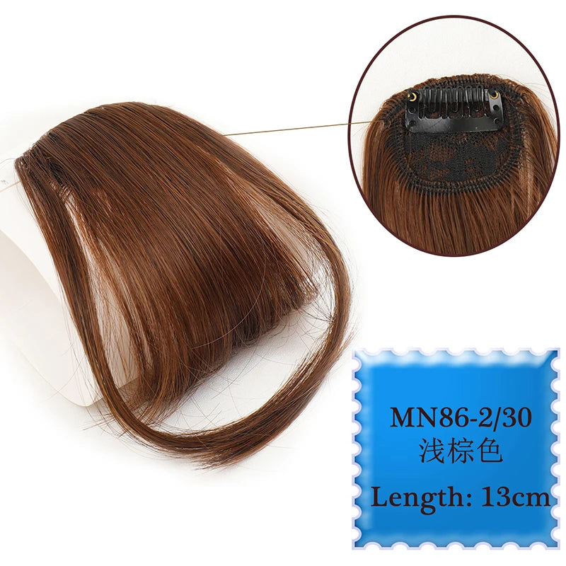 Synthetic Hair Clip In Bangs Brown Colored Invisible Front Fringes Clip in Hair Air Bangs Natural Black Fake Hair Bangs For Girl