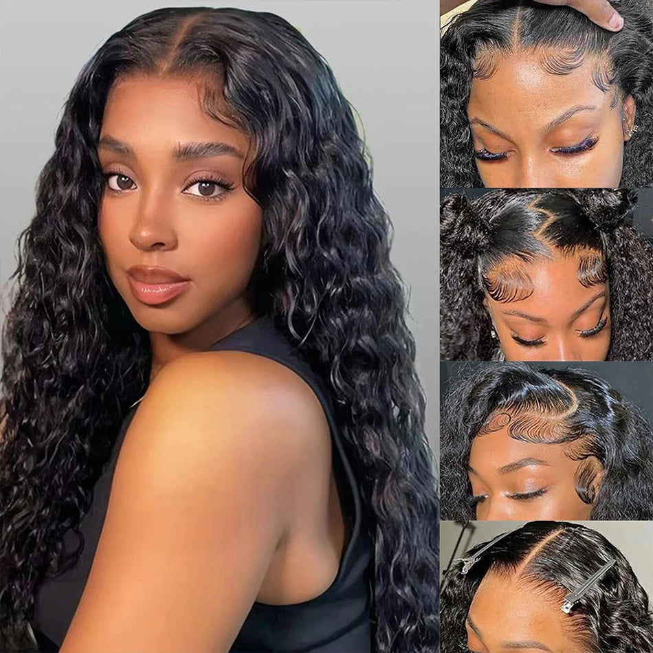 100% Human Hair Water Wave 13X6 Lace Front Wigs Pre Plucked 200 Density Deep Part Curly Wig For Woman 5X5 Wavy HD Closure Wig 32