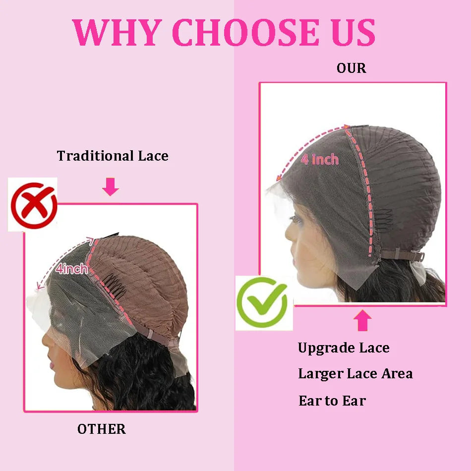Water Wave Lace Front Wig Deep Free Part Lace Closure Wigs Bob Lace Wigs Brazilian Wet and Wavy Human Hair Wigs for Black Women Pre plucked Can be Dyed 12 14 16Inch