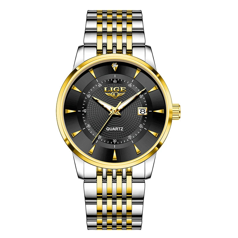LIGE New 2026 Luxury Man Watch Waterproof Stainless Steel Luminous Date Watch Fashion Simple Casual Man’s Quartz Watches Box