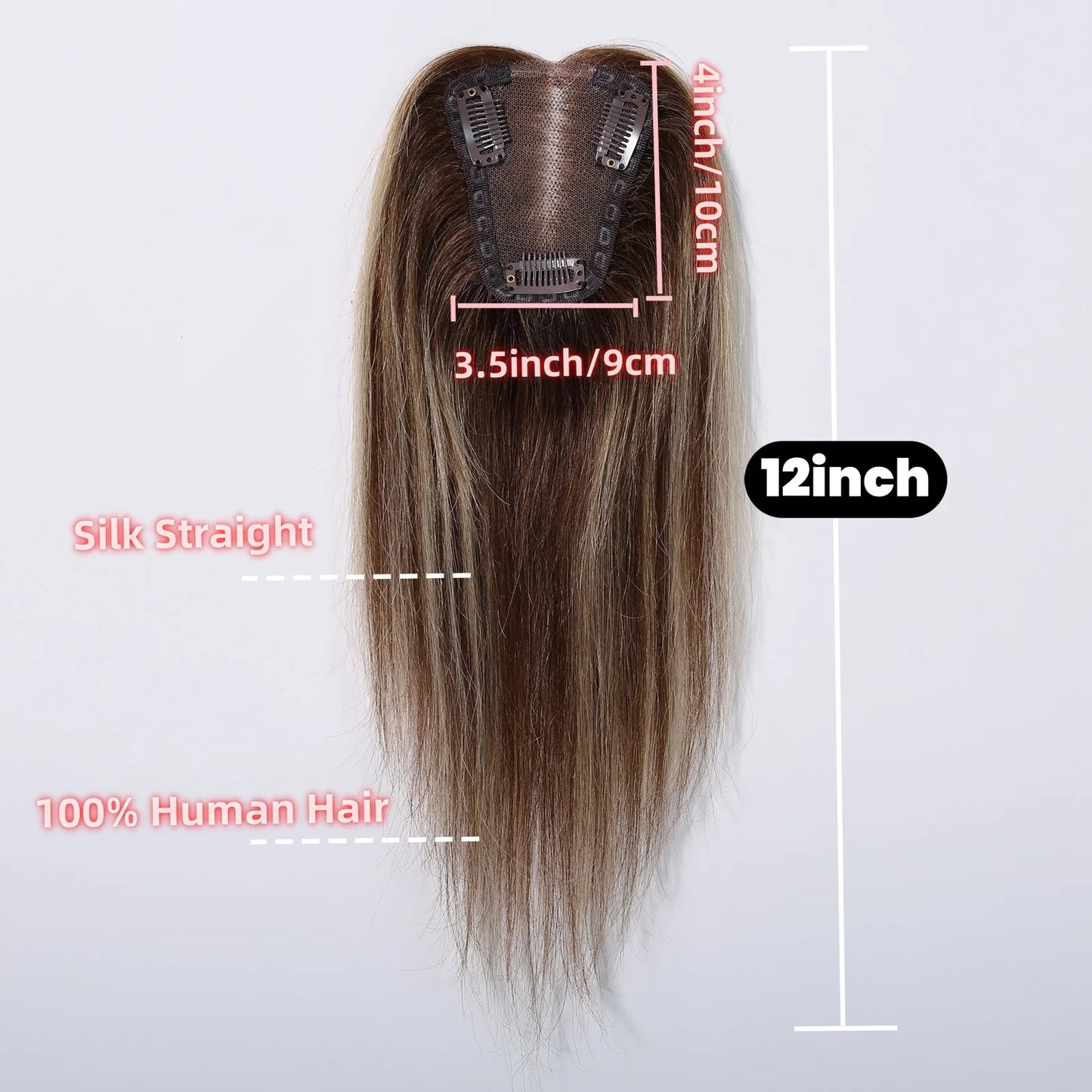 Brown Mixed Blonde Human Hair Toppers Middle Part 100% Remy Human Hair Straight Lace Base Clip in Hairpieces for Women Loss Hair
